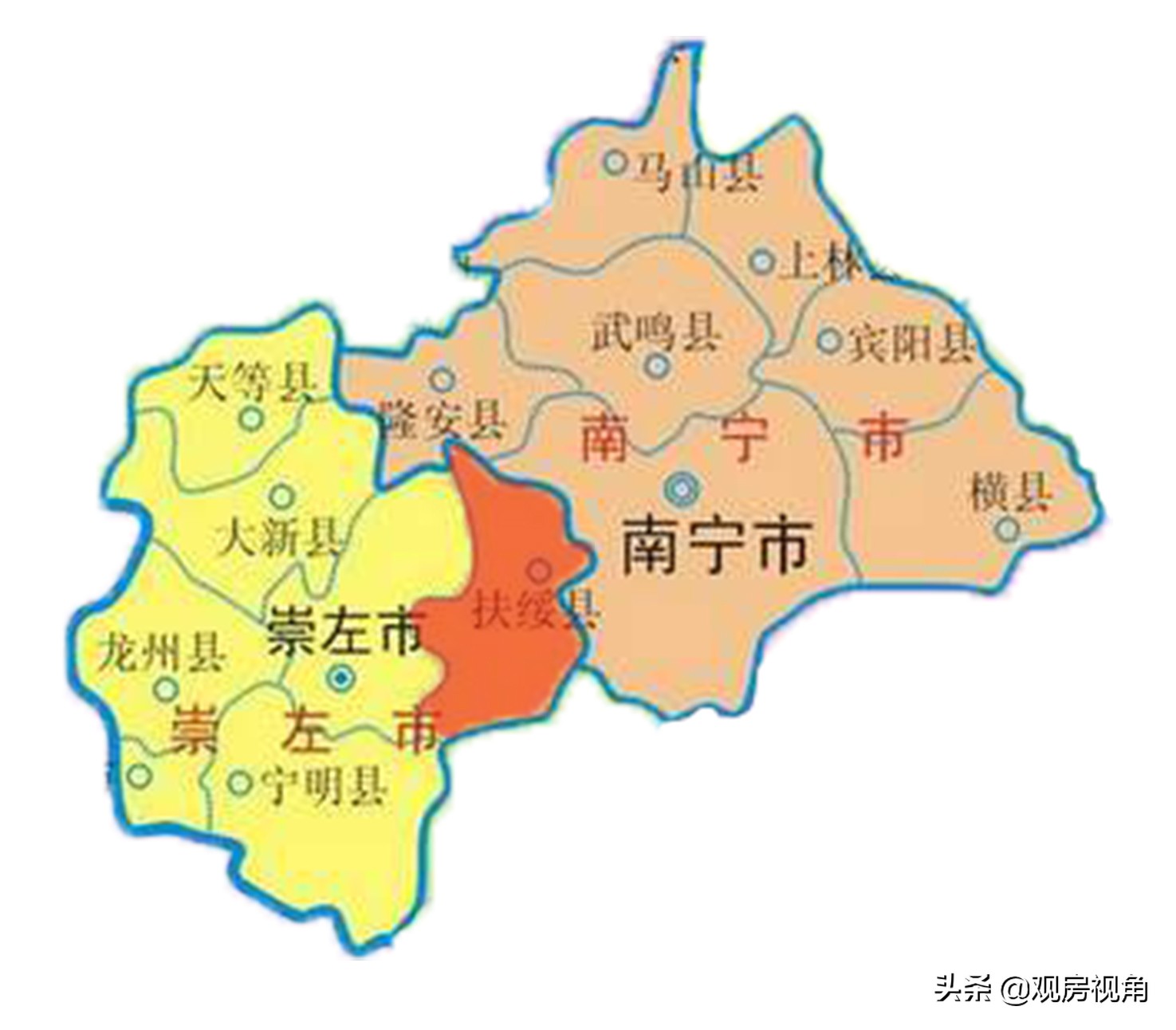 扶绥县位置图崇左市扶绥县虽然行政上不隶属于南宁市,但因地理位置