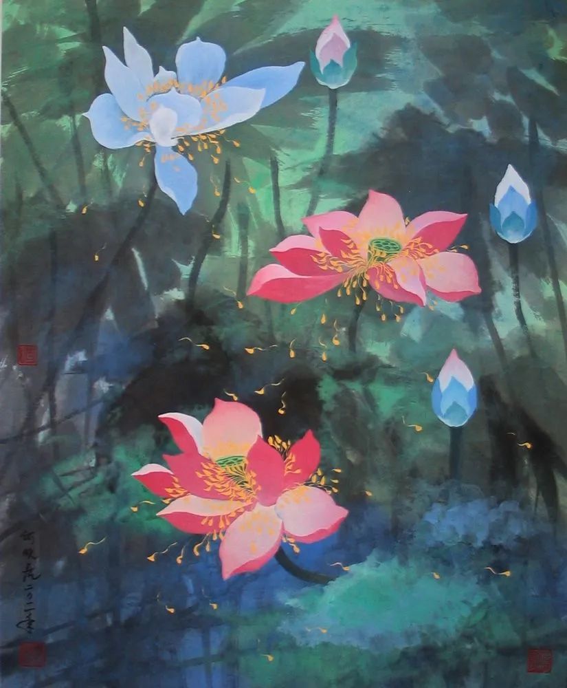 何晓虎画荷花,有种惊艳之美