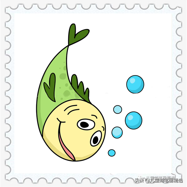 儿童简笔画精选-用数字 “6” 画一条可爱的小鱼（Fish）