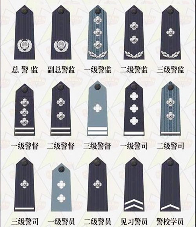 副总警监;警监(一级,二级,三级警督(一级,二级,三级警司(一级