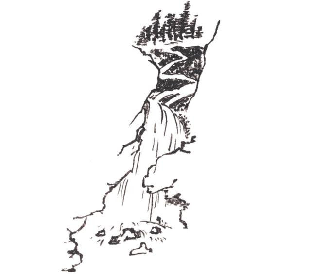 画山教程山的表现方法山石墨法及山坡路径泉水瀑布的画法