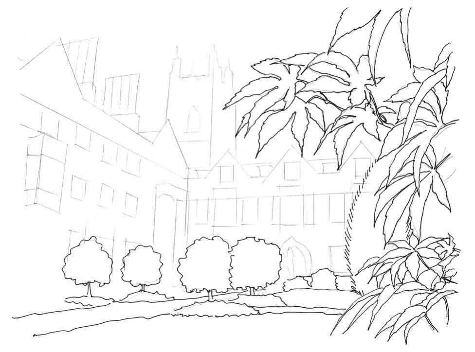 教你分步骤画多伦多校园建筑,画的太美了
