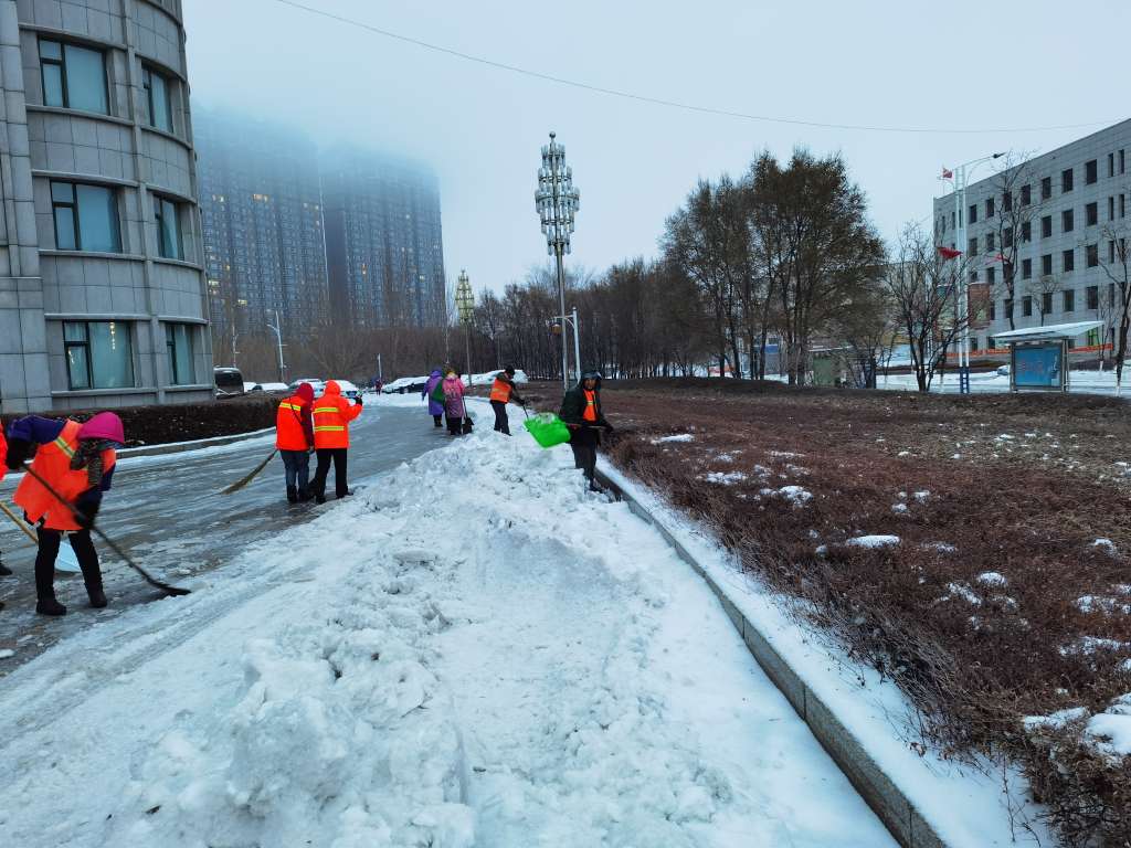 顶风冒雨清积雪，为榆树环卫工人点赞