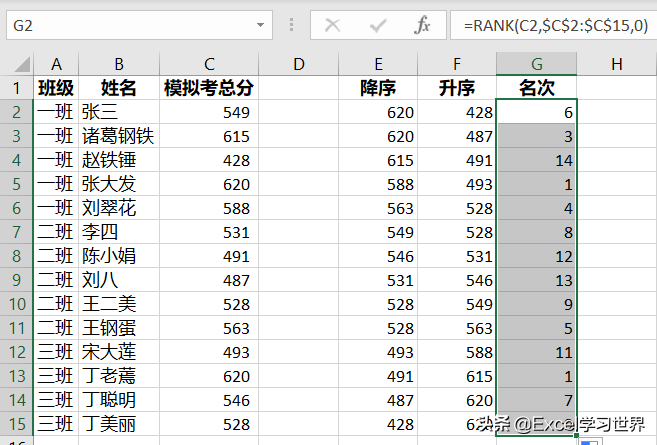 Excel 中的几个排序函数，哪个都很简单易用