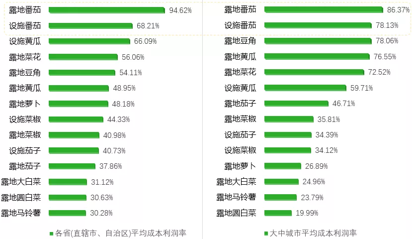 中国蔬菜十大品种成本收益数据分析