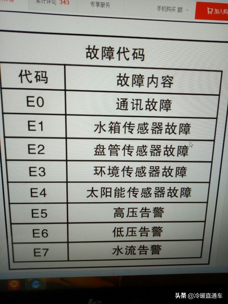 空气能故障代码