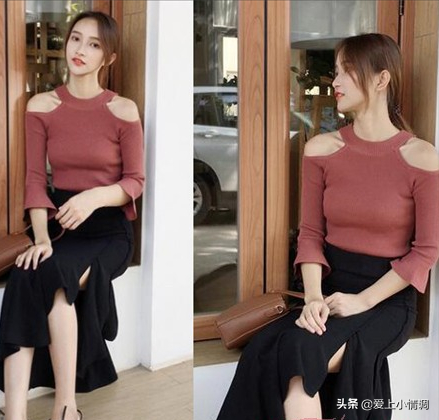 韩版女装秋装新款露肩紧身针织衫