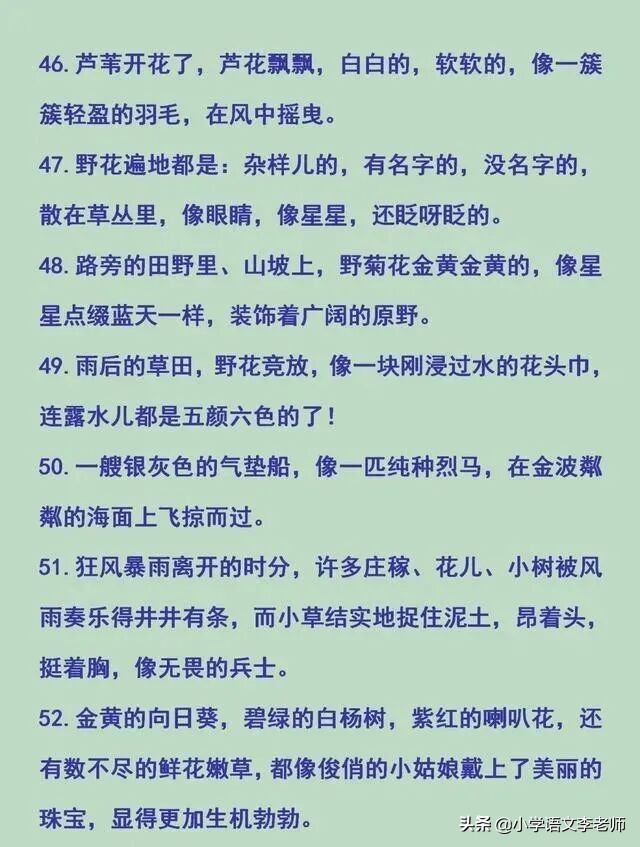 小学比喻句、拟人句、排比句、夸张句大全，快让孩子摘抄积累