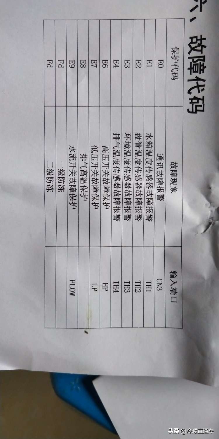 空气能故障代码