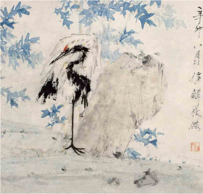 虚谷鹤石图作品赏析