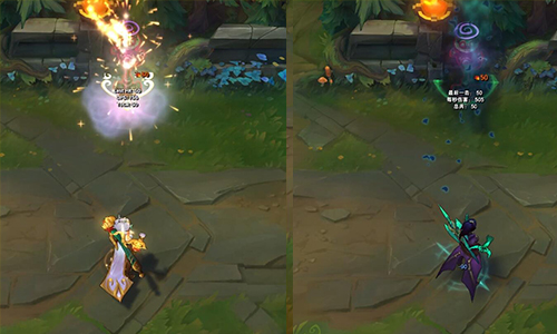 两款皮肤的e技能差别也比较明显,至臻薇恩e技能在将目标击飞到墙上的