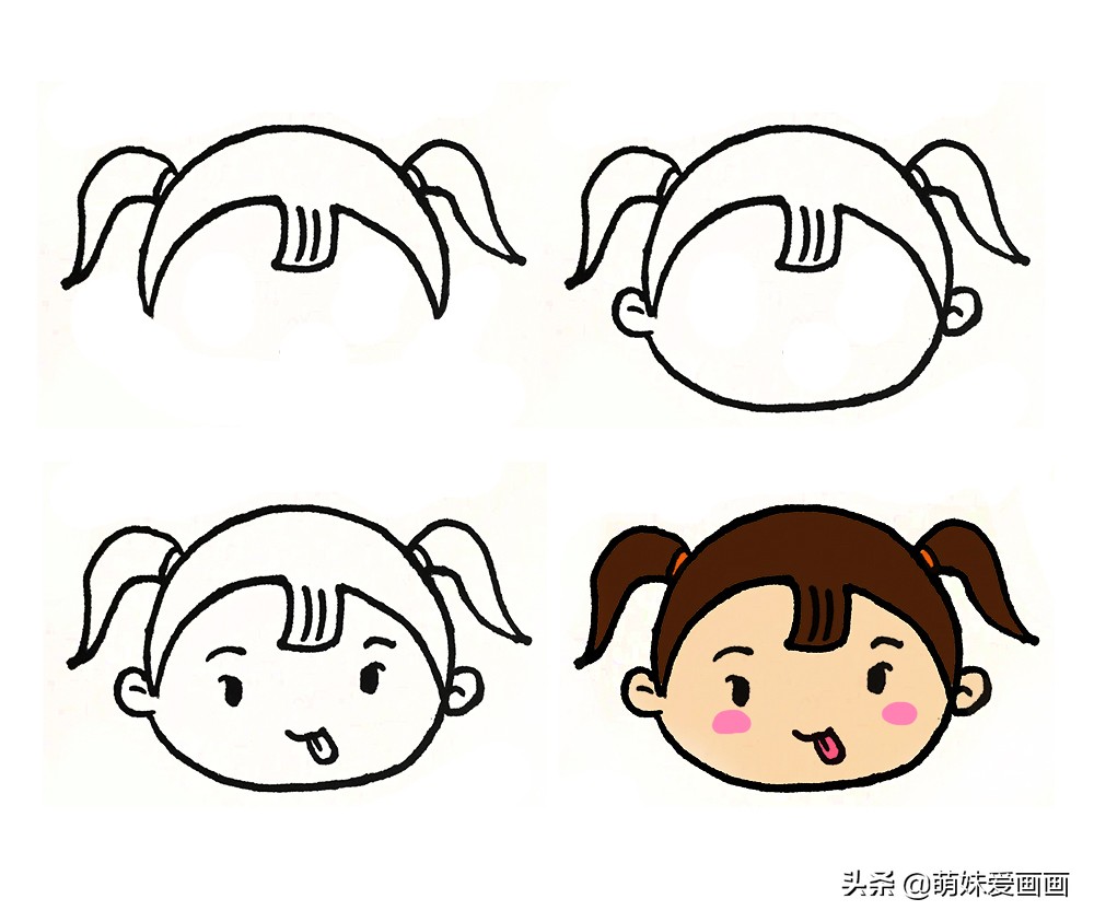 可爱的女孩头像简笔画大全|学画不同表情和发型的小女孩