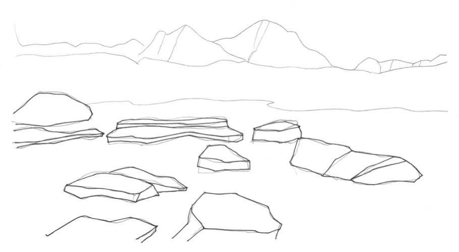 教你用排线条的方式画远山，这样画出来的山很美，适合小白学习