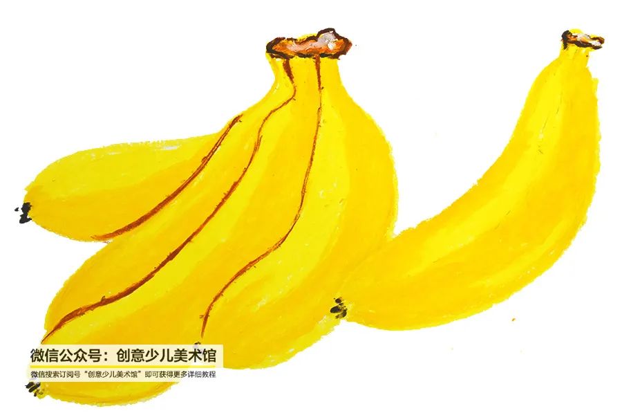 儿童画教程|油画棒的涂色技法练习《创意画桌布上的香蕉》
