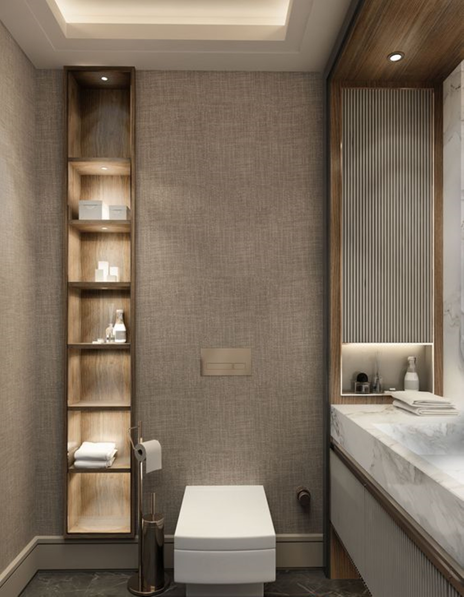 凭啥小卫生间将就?偏不,马桶侧边20公分,砌排长壁龛用着真爽