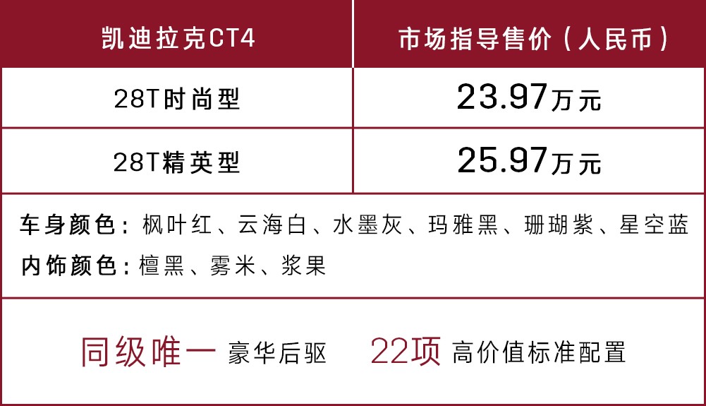 新美式风尚后驱轿车凯迪拉克CT4率真上市售价23.97-25.97万元