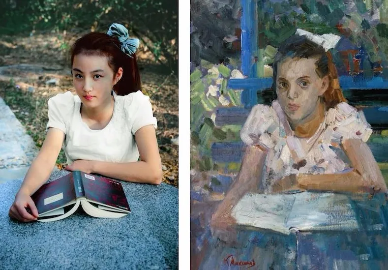 北大美女模仿世界名画拍摄的读书图！