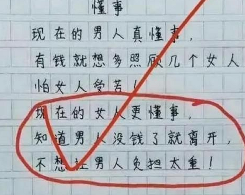 小学生作文《偏心》火了，父子学历神同步，一不小心揽下“罪名”