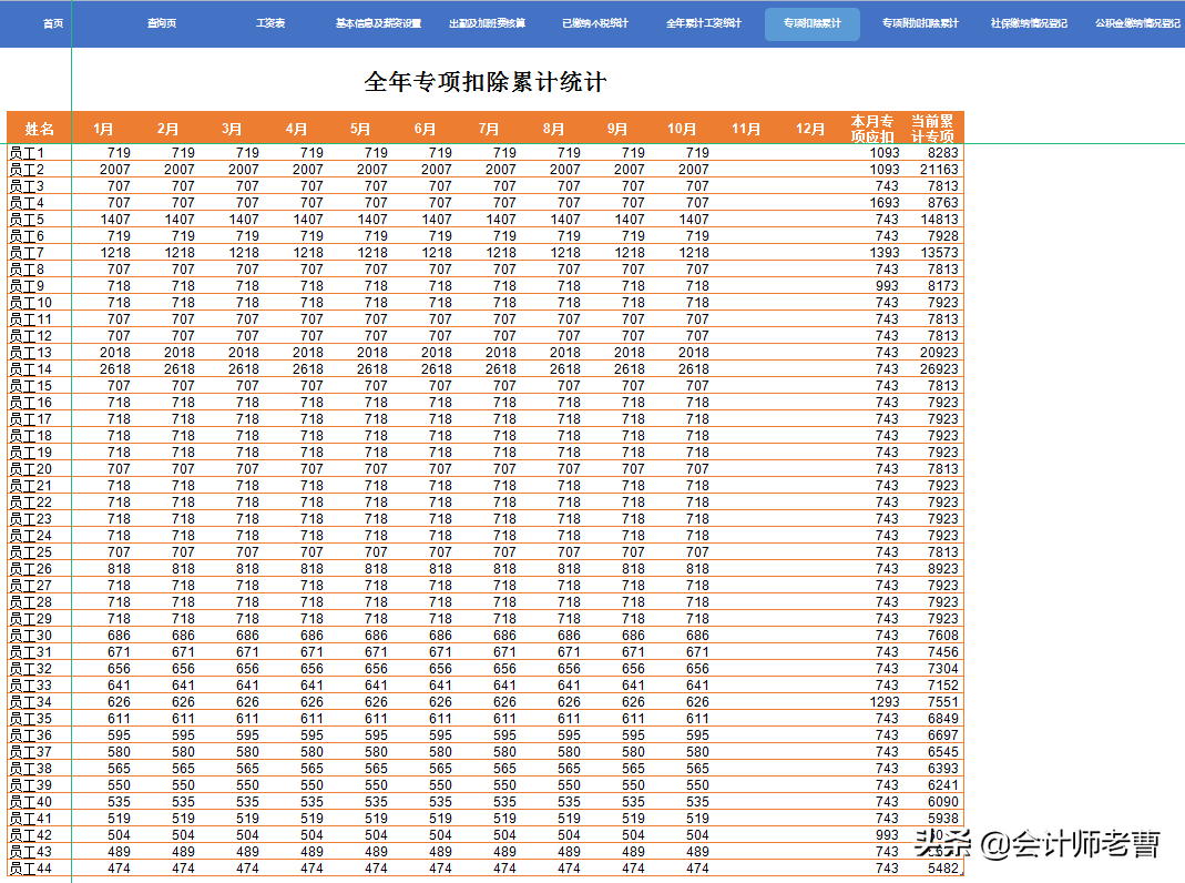 超全的工资核算系统，含专项扣除，附带五险一金计算器，会计必备