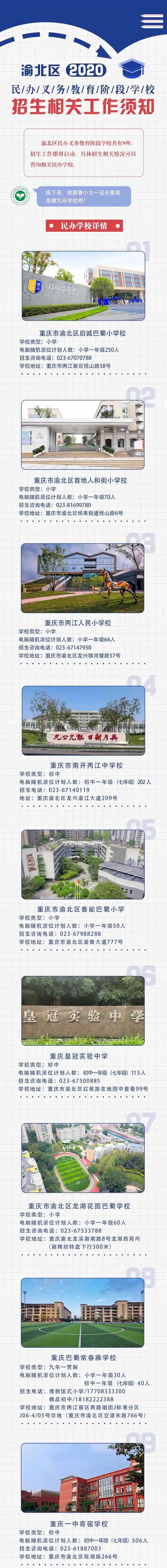 重庆各区民办中小学阶段摇号