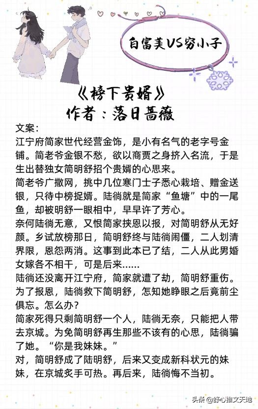 17部富家女VS穷小子类型书单：美强惨系列，治愈救赎，暗恋成真等