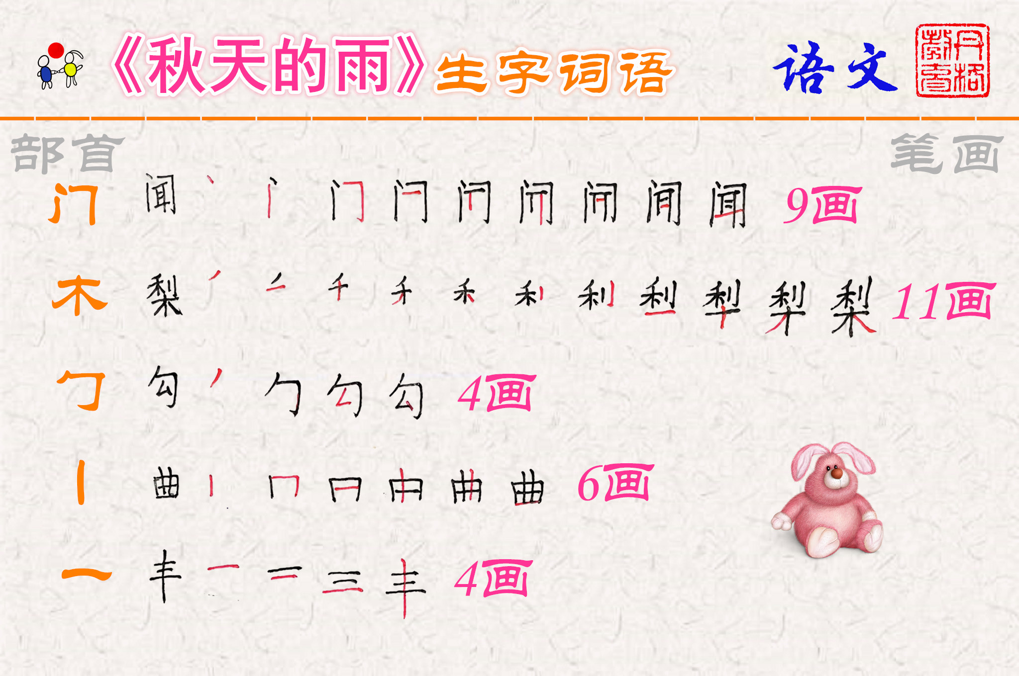 语文三年级上册第6课《秋天的雨》生字词语预习指导