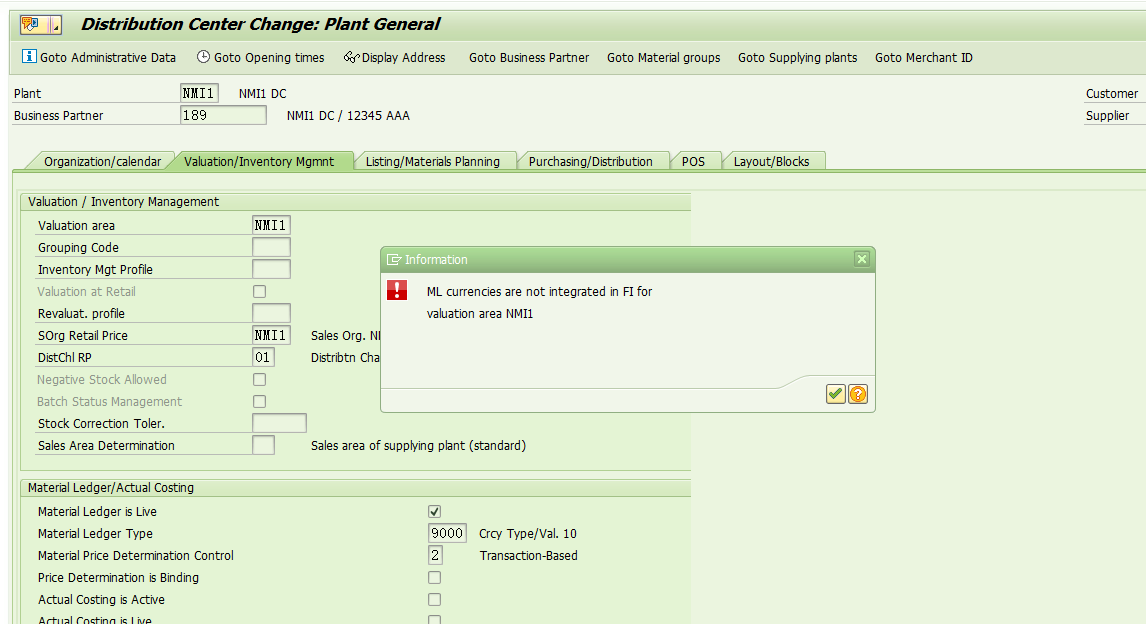 SAP RETAIL WB02 為門店啟用物料分類賬報錯 - ML currencies are not –