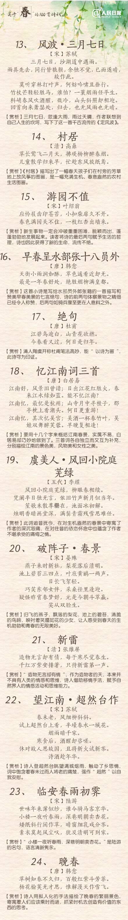 人民日报力荐！这100首诗词写尽春暖花开，你家孩子背过几首？