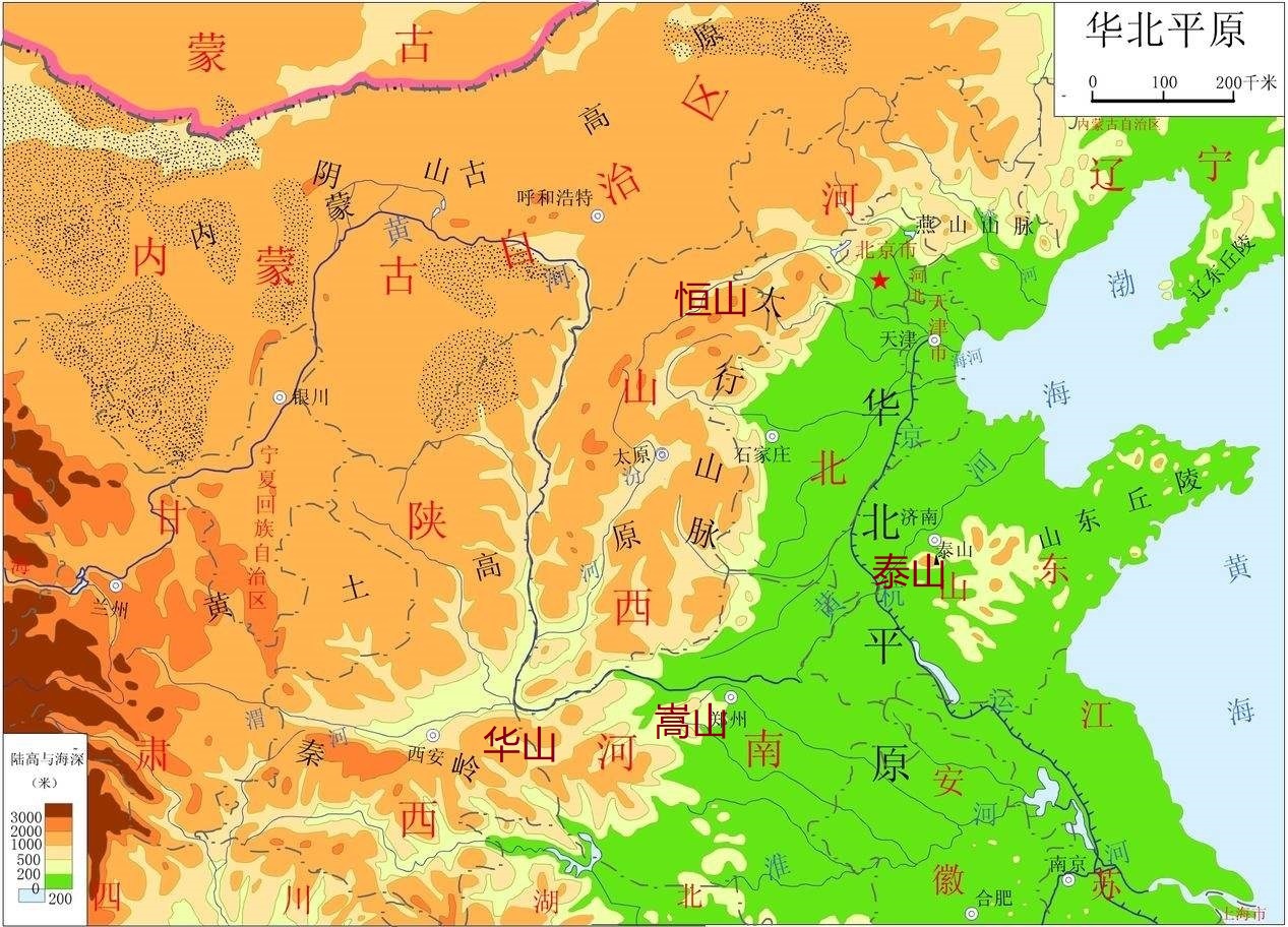 华北地区地形图东岳泰山属于山东丘陵,而山东丘陵的规模相对较小,泰山