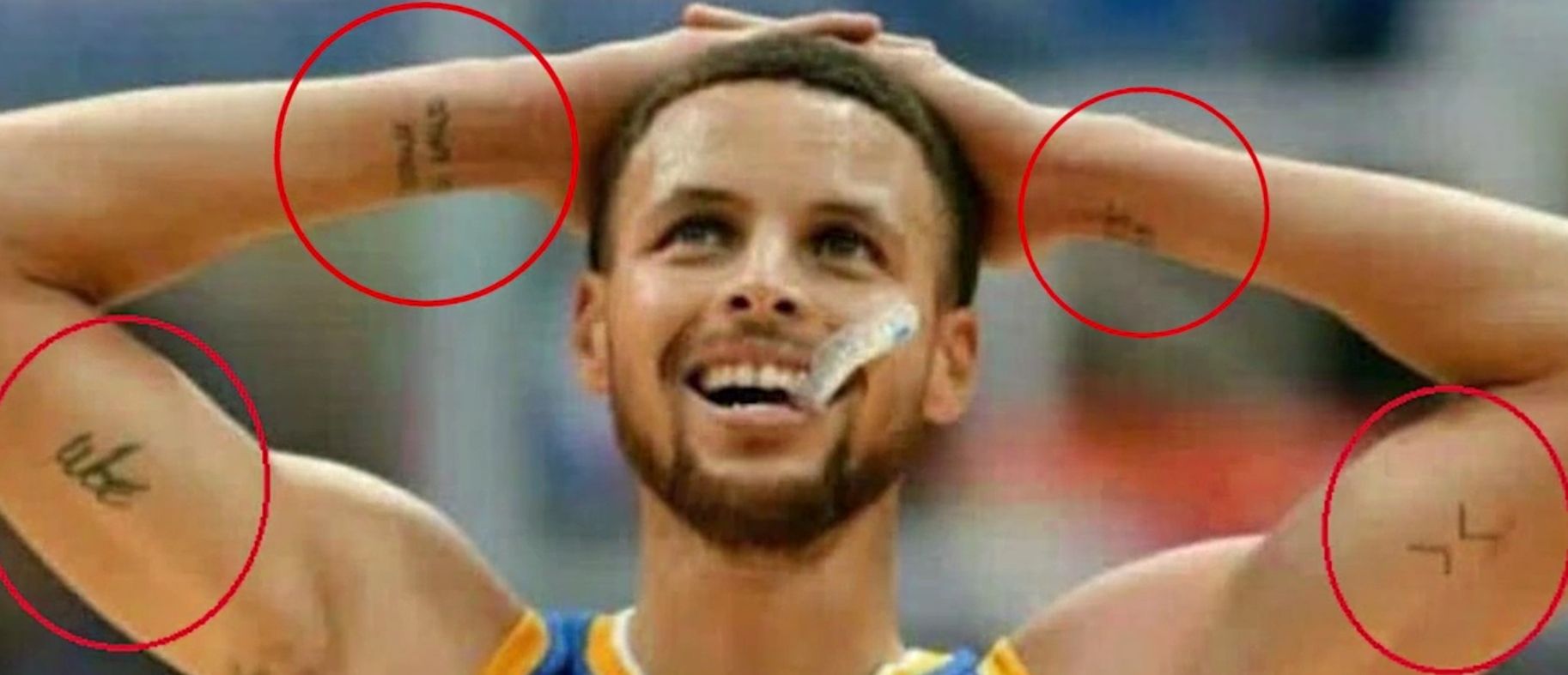 nba勇士队球员斯蒂芬库里,乍一看几乎没有纹身,不过两届mvp确实有几个