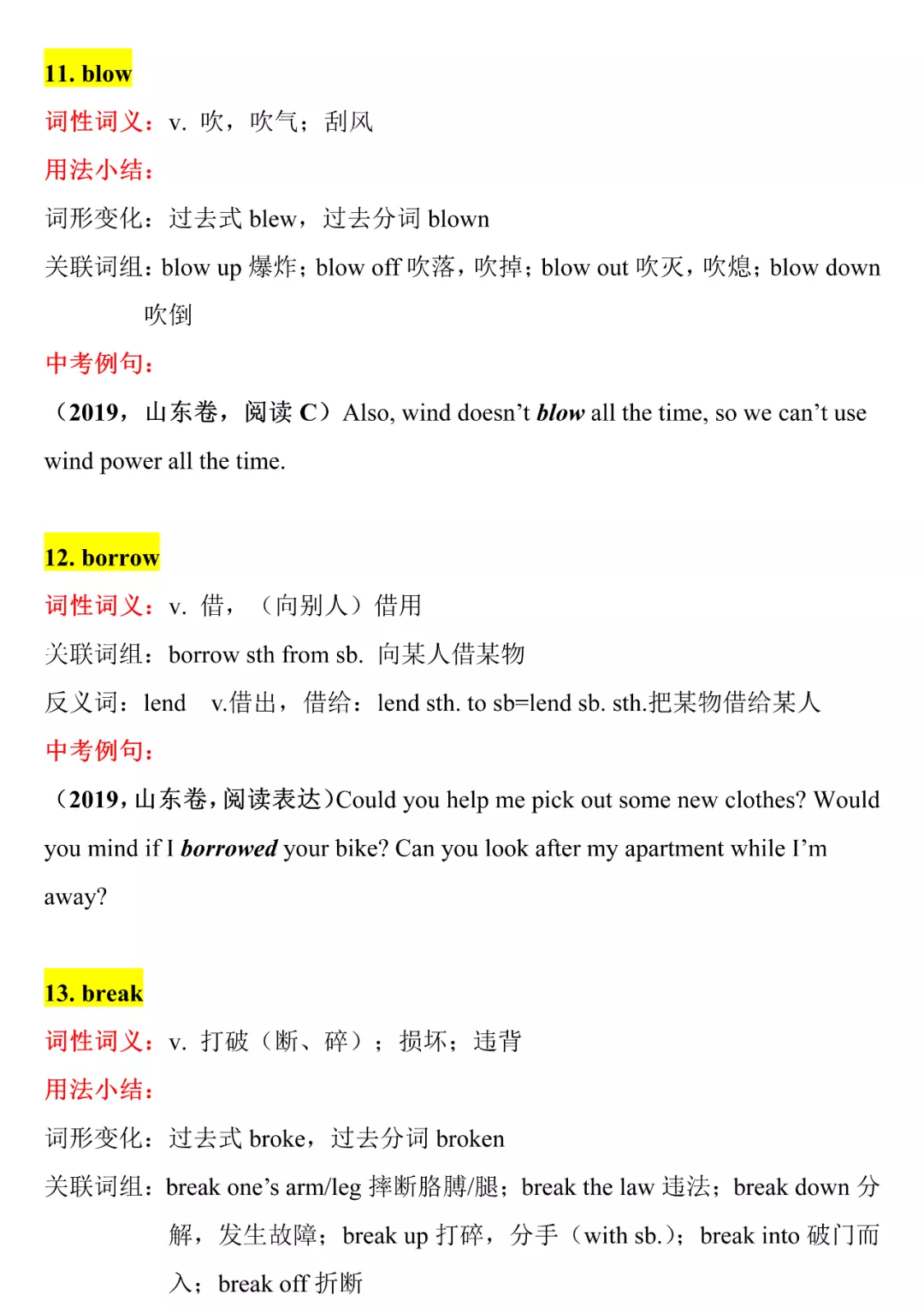 中考英语核心词汇详解（B开头），2021考生提前背