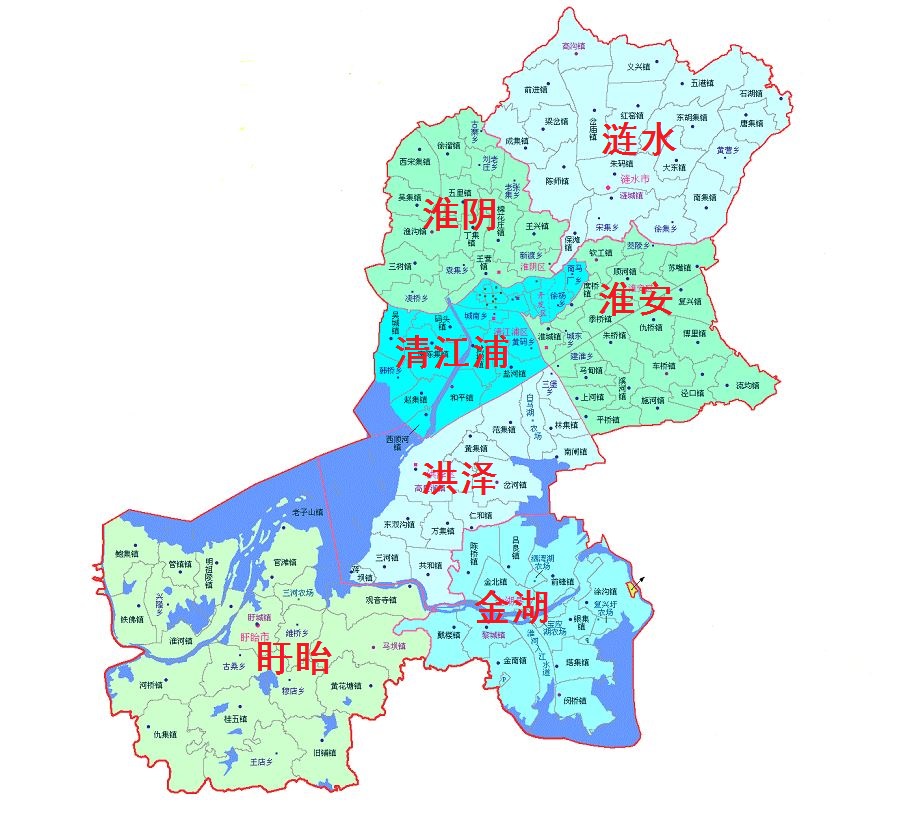 江蘇省淮安市地圖 淮陰 清江浦 洪澤 漣水 盱眙 金湖