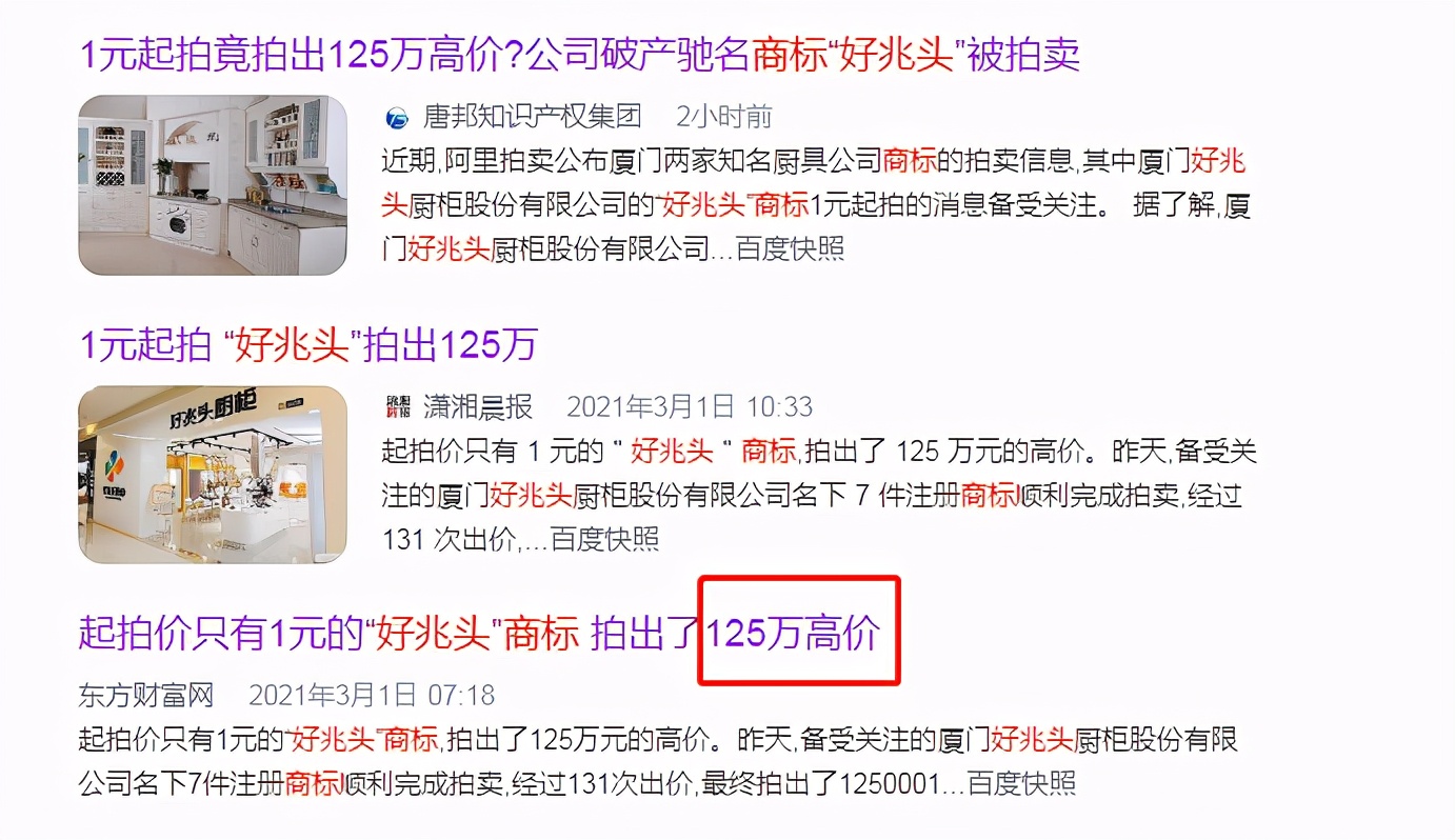 “好兆头”商标拍出125万高价，商标注册取名取个好兆头