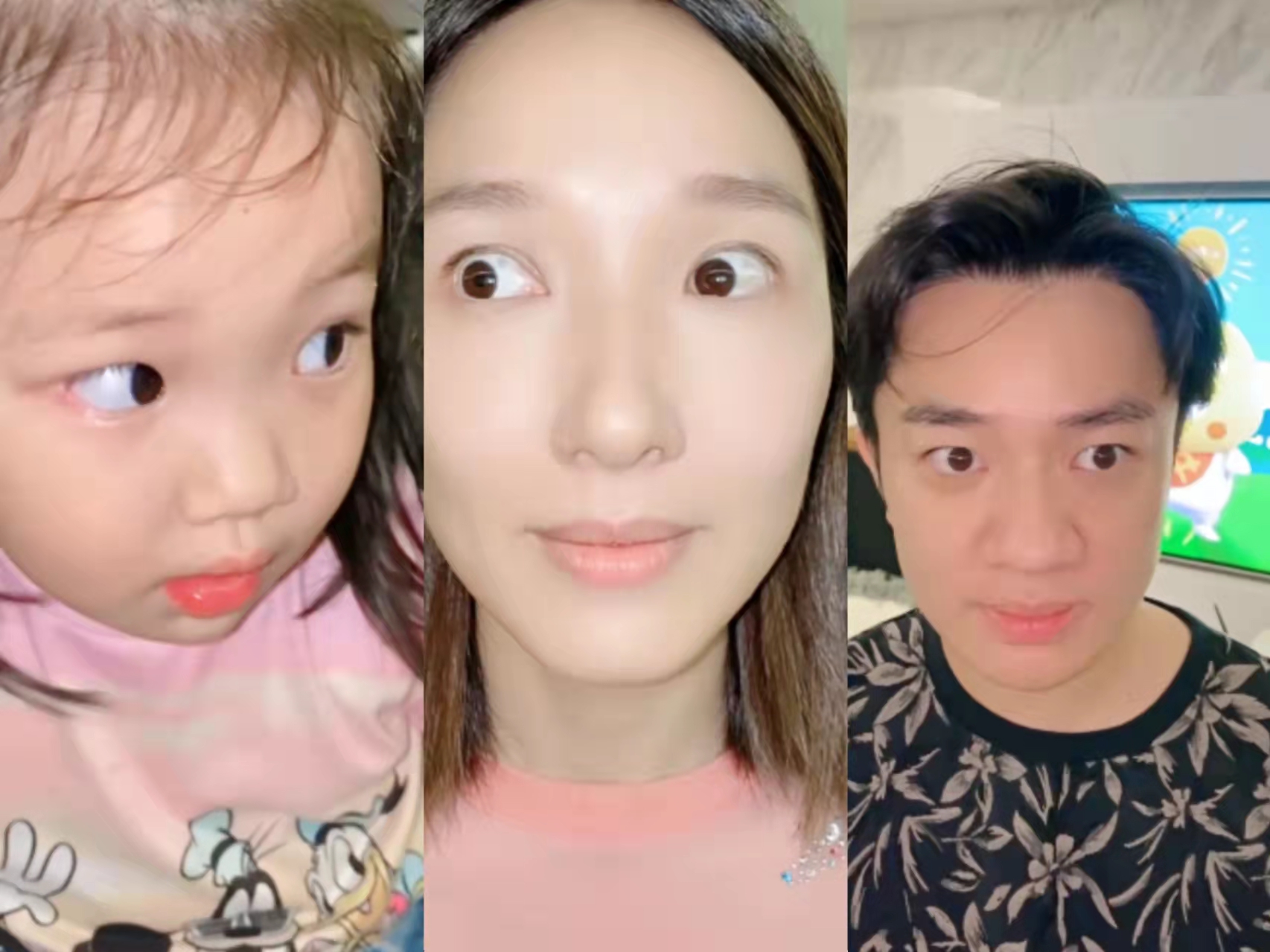 王祖蓝和妻女搞笑玩瞪眼，3岁大女儿可爱肉嘟嘟，有喜剧演员天赋