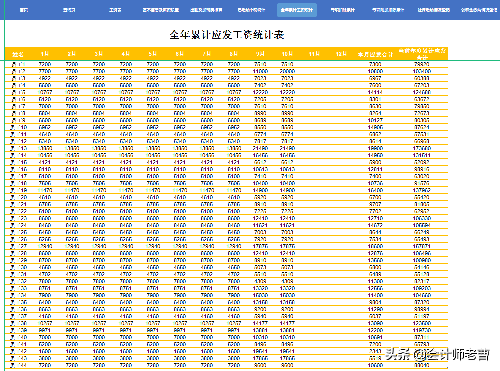 超全的工资核算系统，含专项扣除，附带五险一金计算器，会计必备