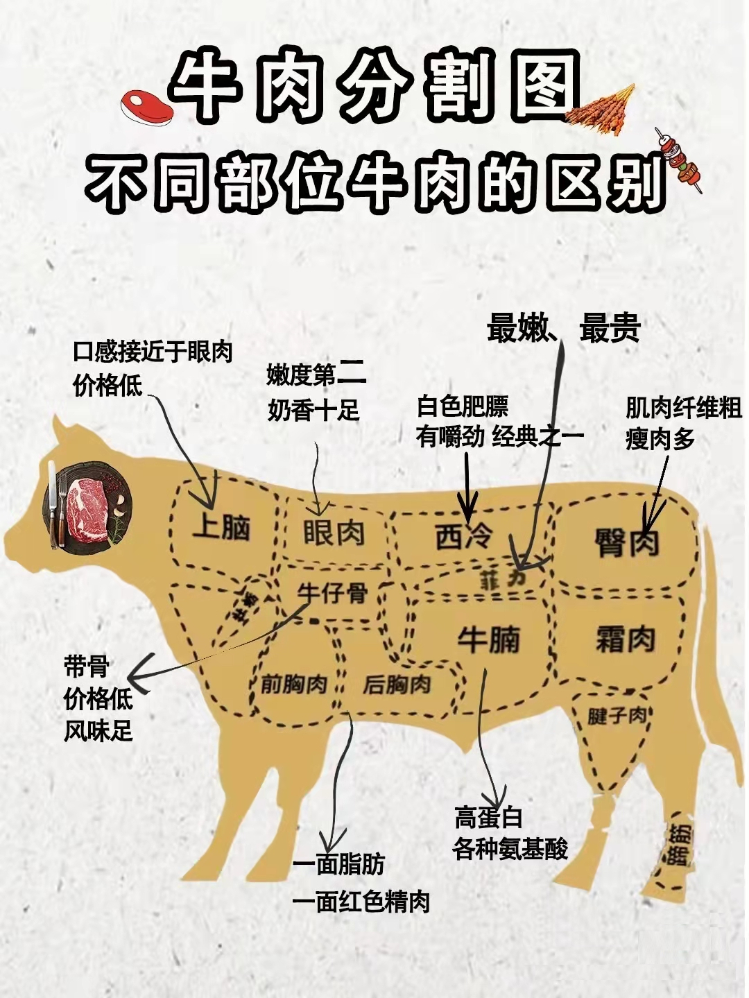 牛肉不同部位區別，美食口感自然不同