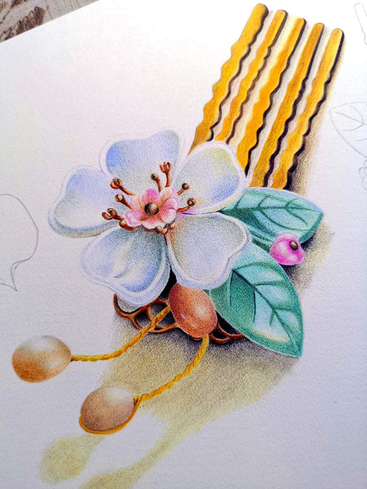 零基础彩铅教程(32): 古风碧玉梳_晶羽科技