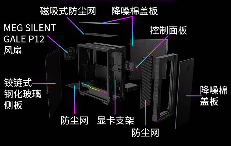 微星准系统专用机箱，采用ARGB元素设计，不用就浪费了