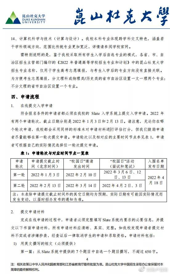 昆山杜克大学2022年本科招生简章发布
