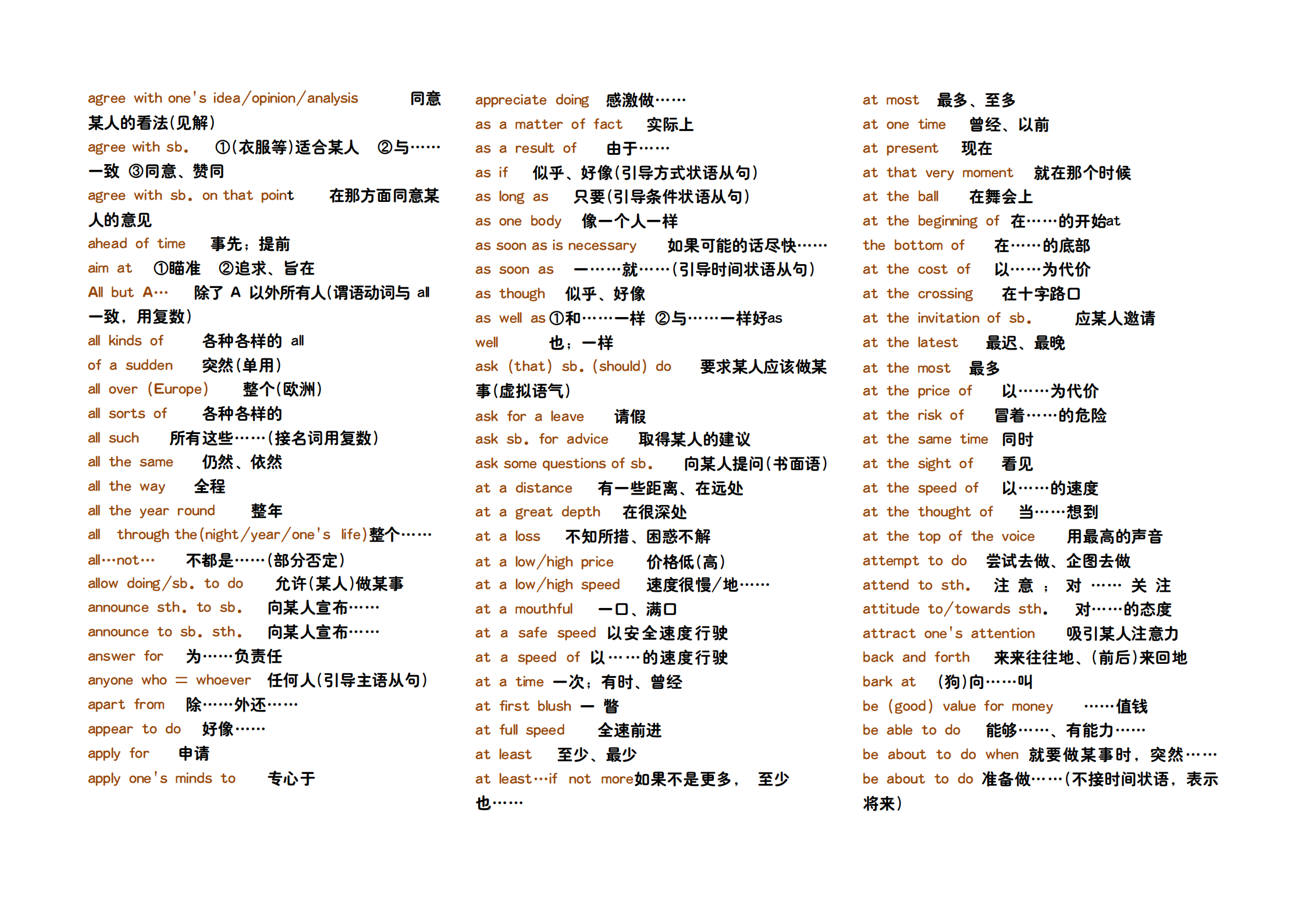 高中英语：词组、固定搭配大总结！注重积累，习惯成自然
