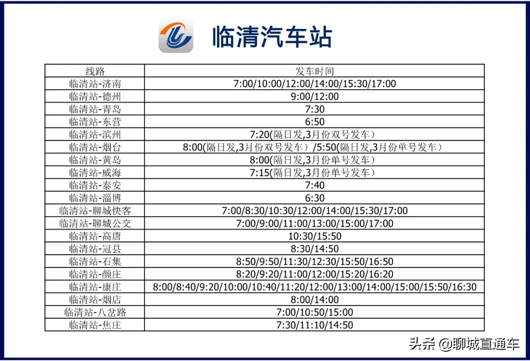 聊城市各汽车站最新发车班次时刻表公布！