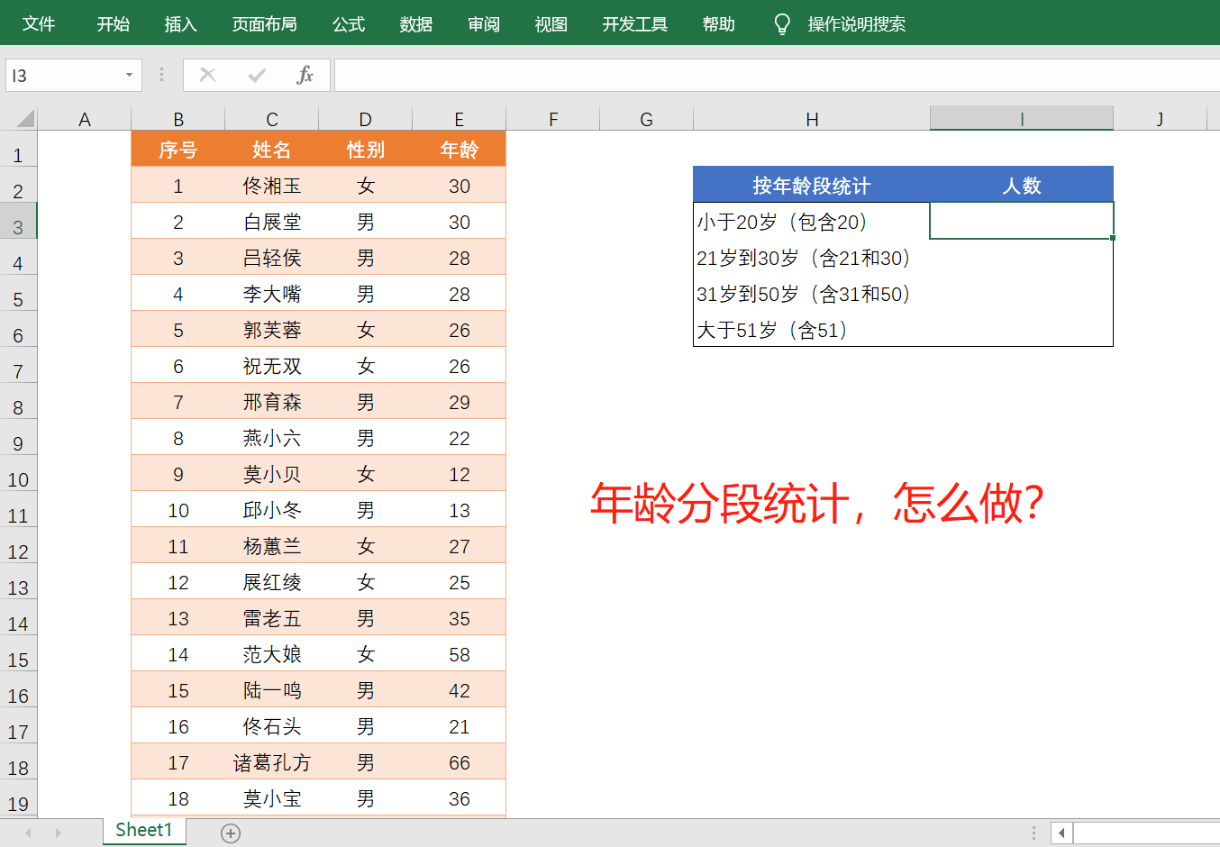 excel区间统计：用countifs函数进行分段计算