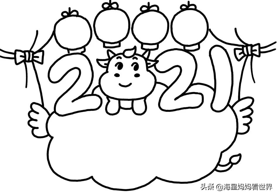 新年素材简笔画、水彩画大全，新年海报、贺卡再也不用愁啦