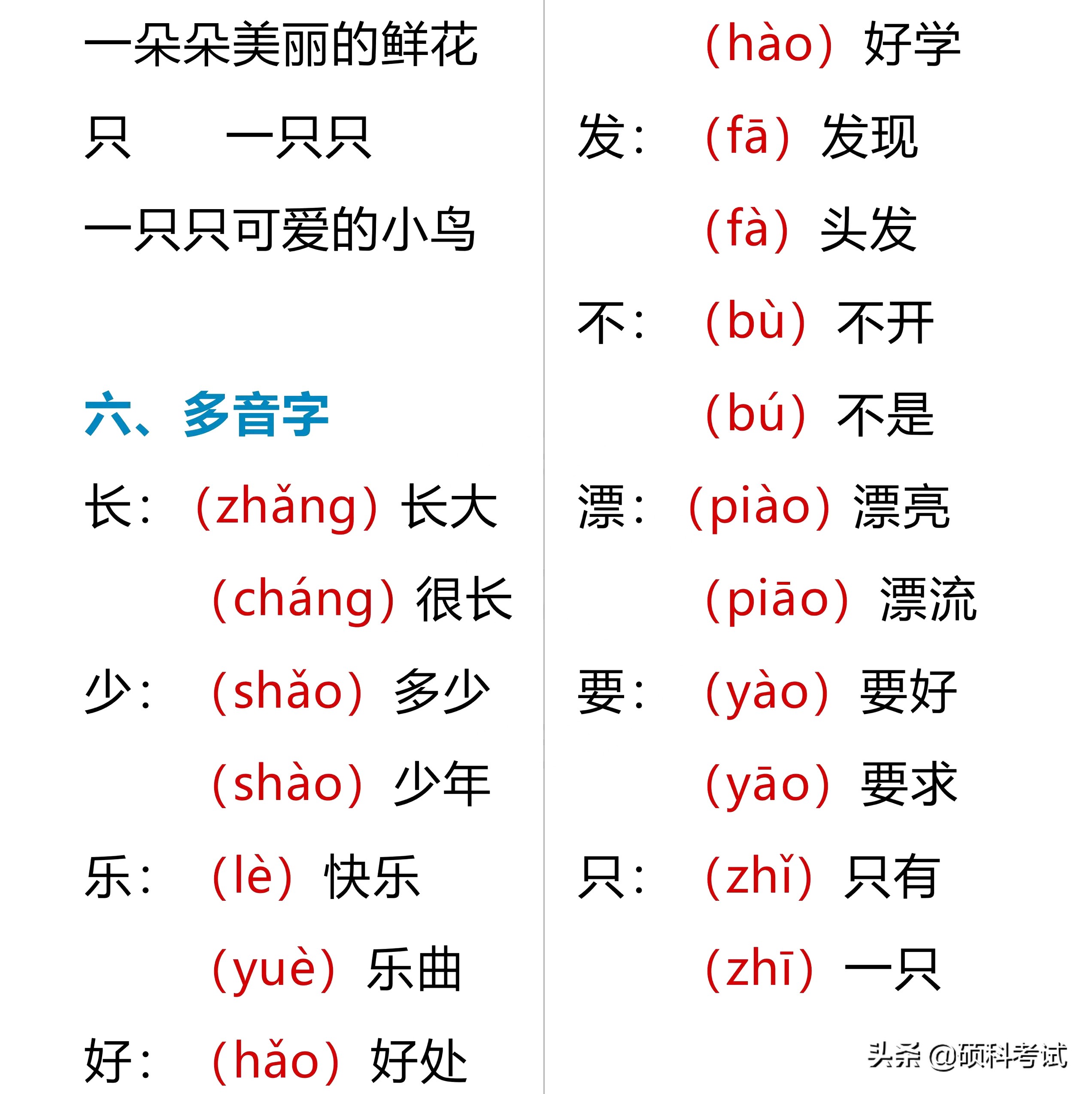 一年级字词句积累：组词、量词、多音字、词语搭配、叠词、句子