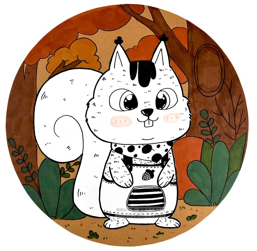 儿童画教程|秋季创意线描画《勤劳的小松鼠》