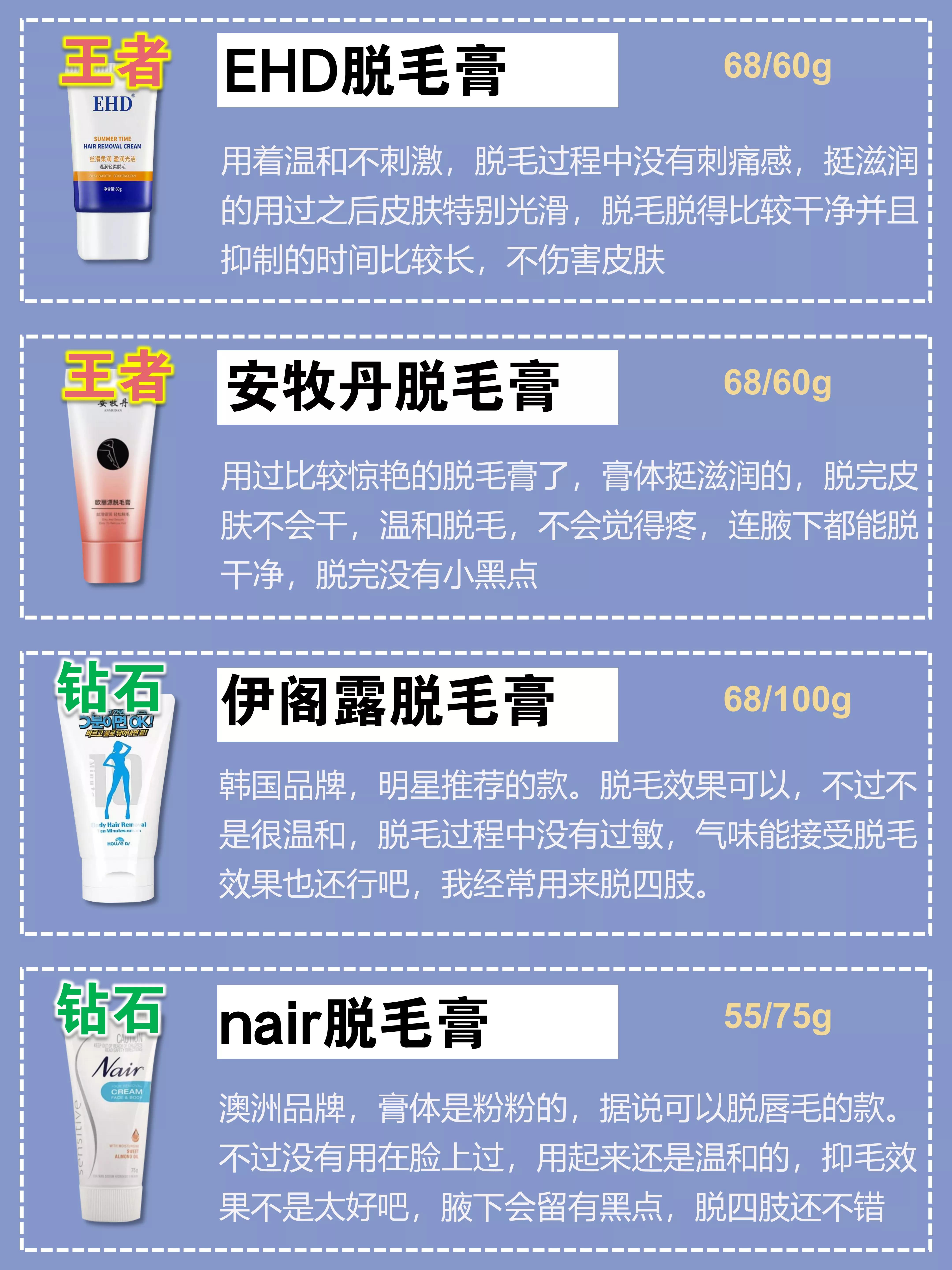 30款脱毛膏测评 秒变小仙女告别毛毛 安夏美发