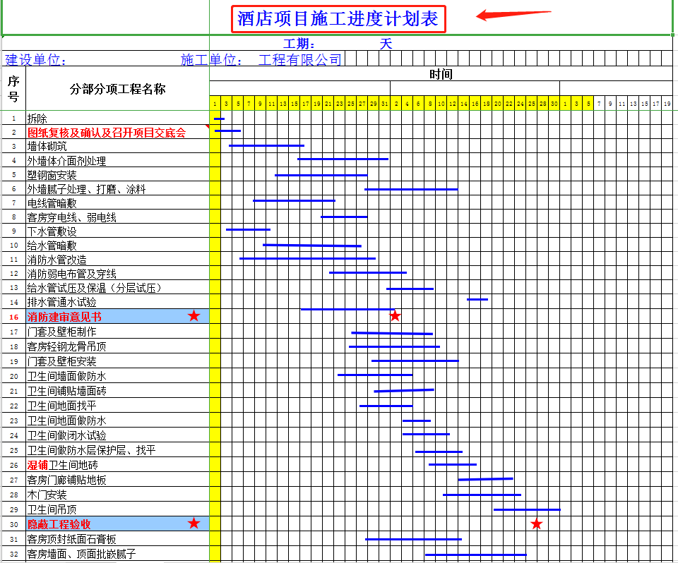 18个施工进度计划横道图模板，工程人实用小工具，输入一键生成