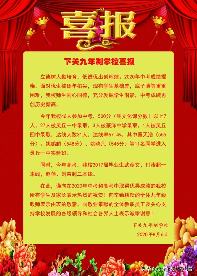 灵丘县下关中学2020年中考喜报