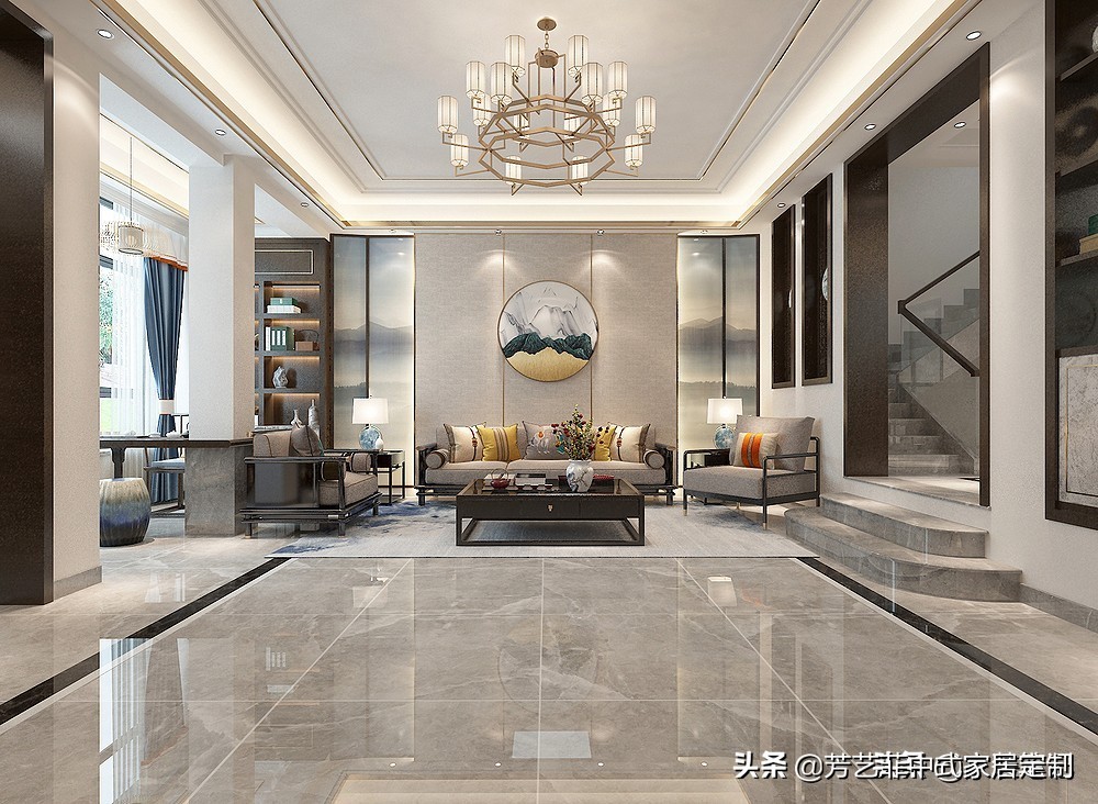 入户是茶室，负一楼作麻将房，中式别墅就该这样装，气派有烟火气