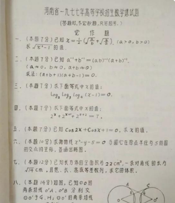 恢复高考那一年的试卷，数学你能考多少分？能上80分算你厉害